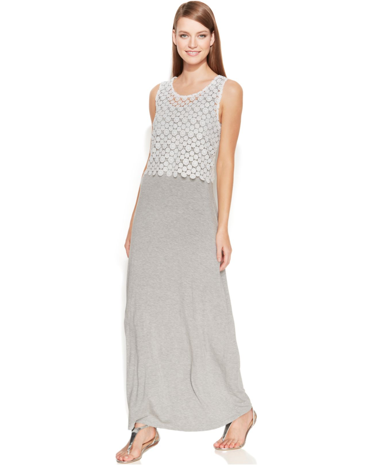 Calvin Klein Sleeveless Crochet Popover Maxi Dress In Gray Lyst