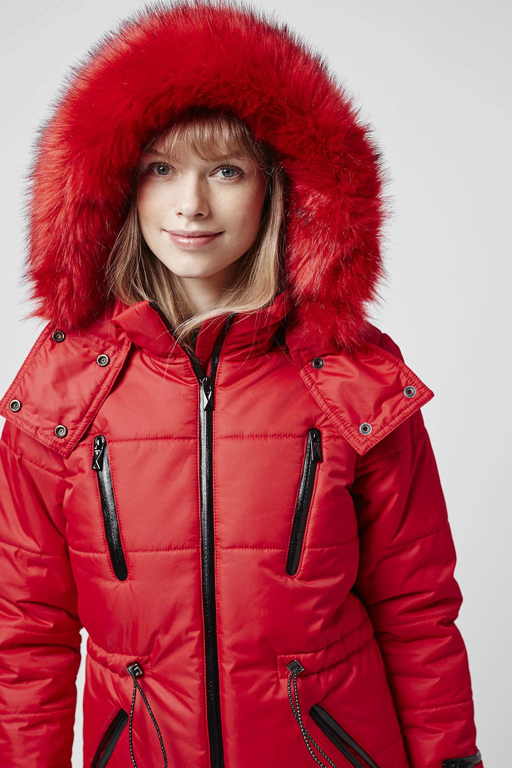 ladies red puffa jackets