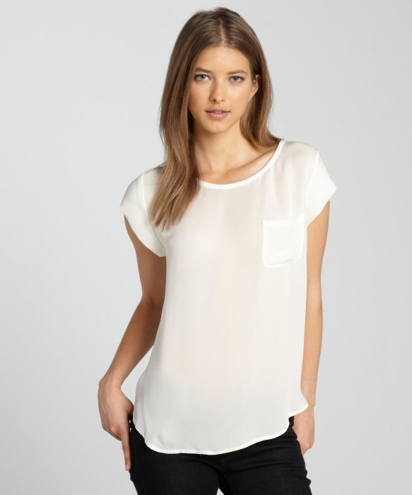 Lyst - Joie White Silk Short Sleeve Pocket Front Cap Sleeve Tee In White