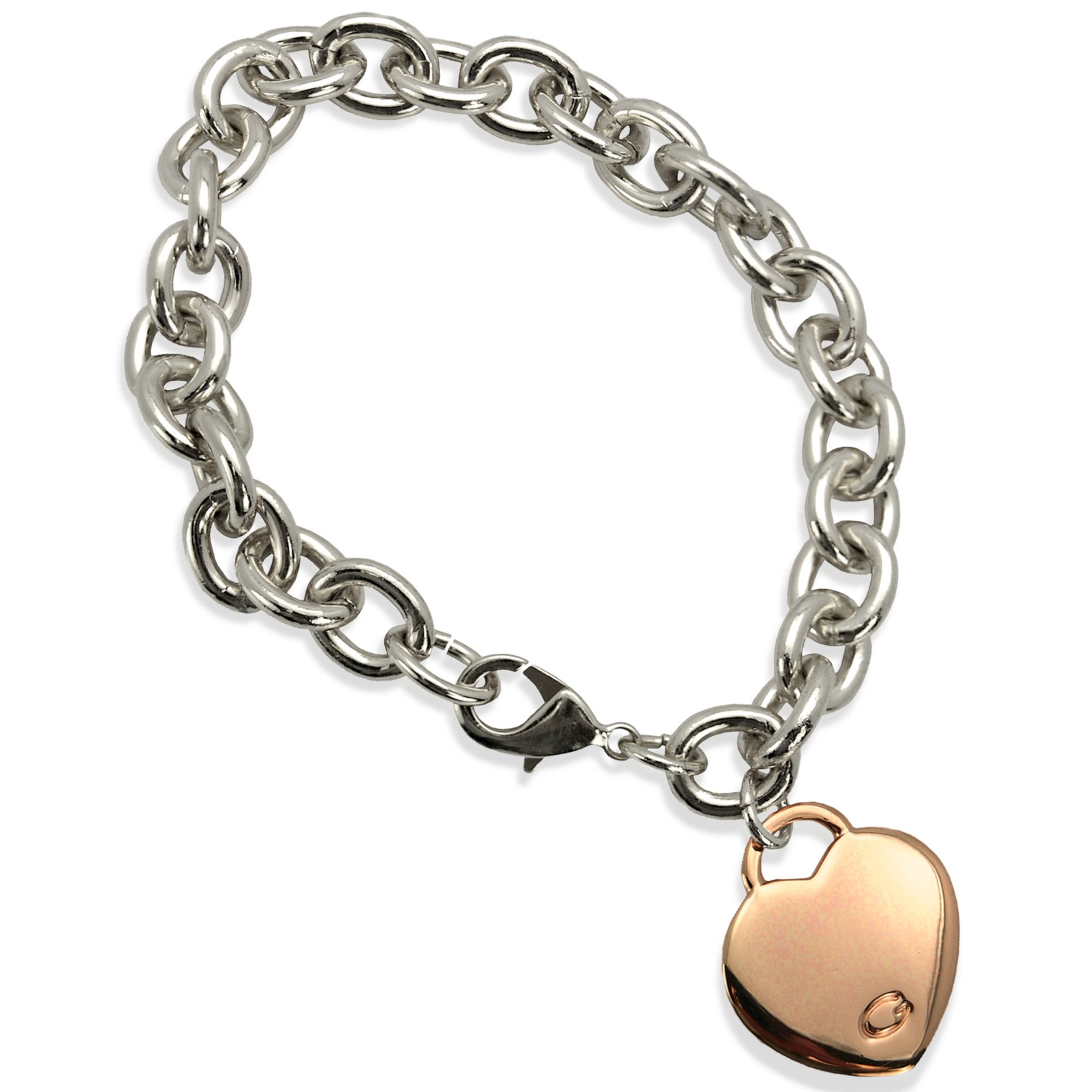 Guess Two-Tone Heart Charm Link Bracelet in Silver (rose) | Lyst