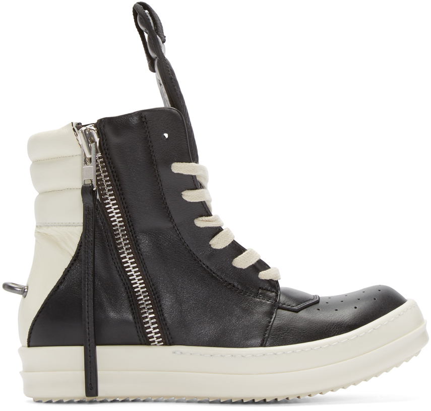 Lyst - Rick Owens Black & White Geobasket High-top Sneakers in Black for Men