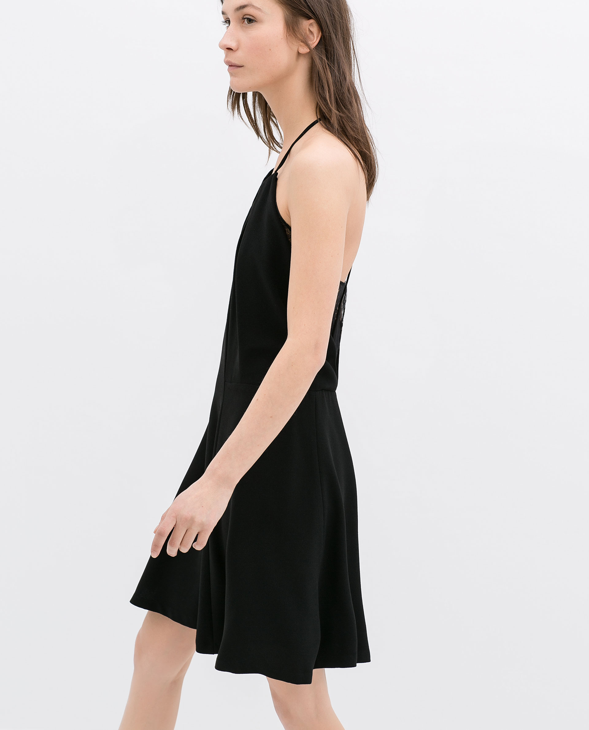 Zara Openback Lace Dress in Black | Lyst