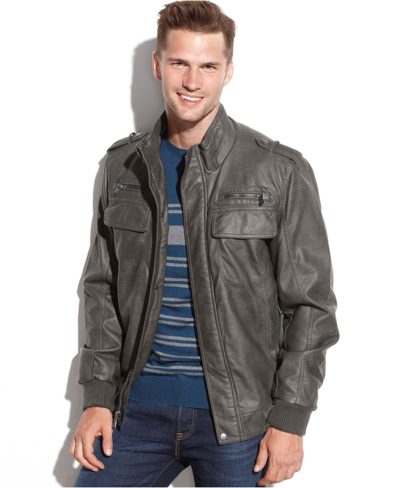 Macys Mens Leather Jackets Photo Al Fashion Trendodels Calvin Klein Faux Leather Er Jacket In Gray For Men Lyst