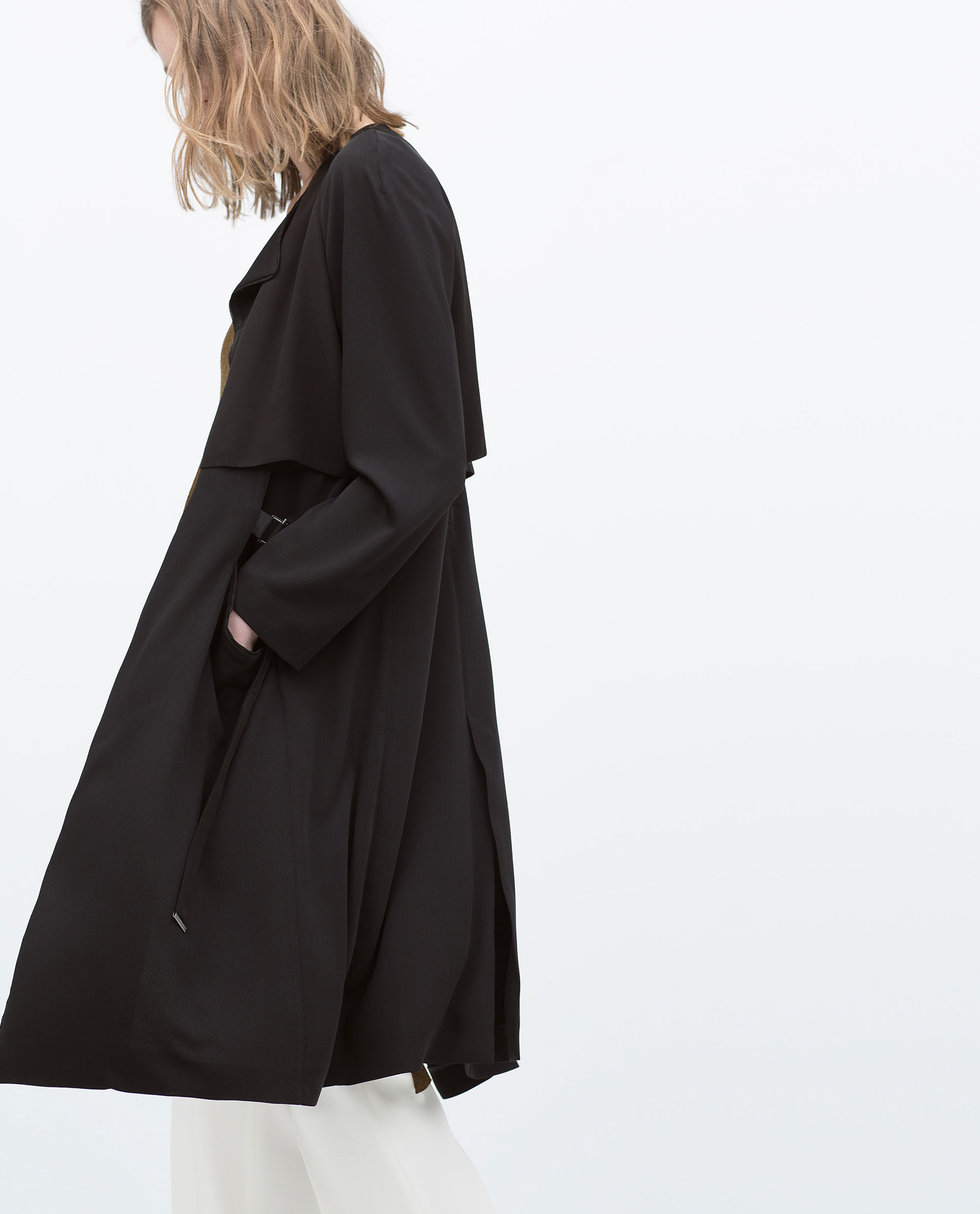 Zara Drapey Long Raincoat in Black | Lyst