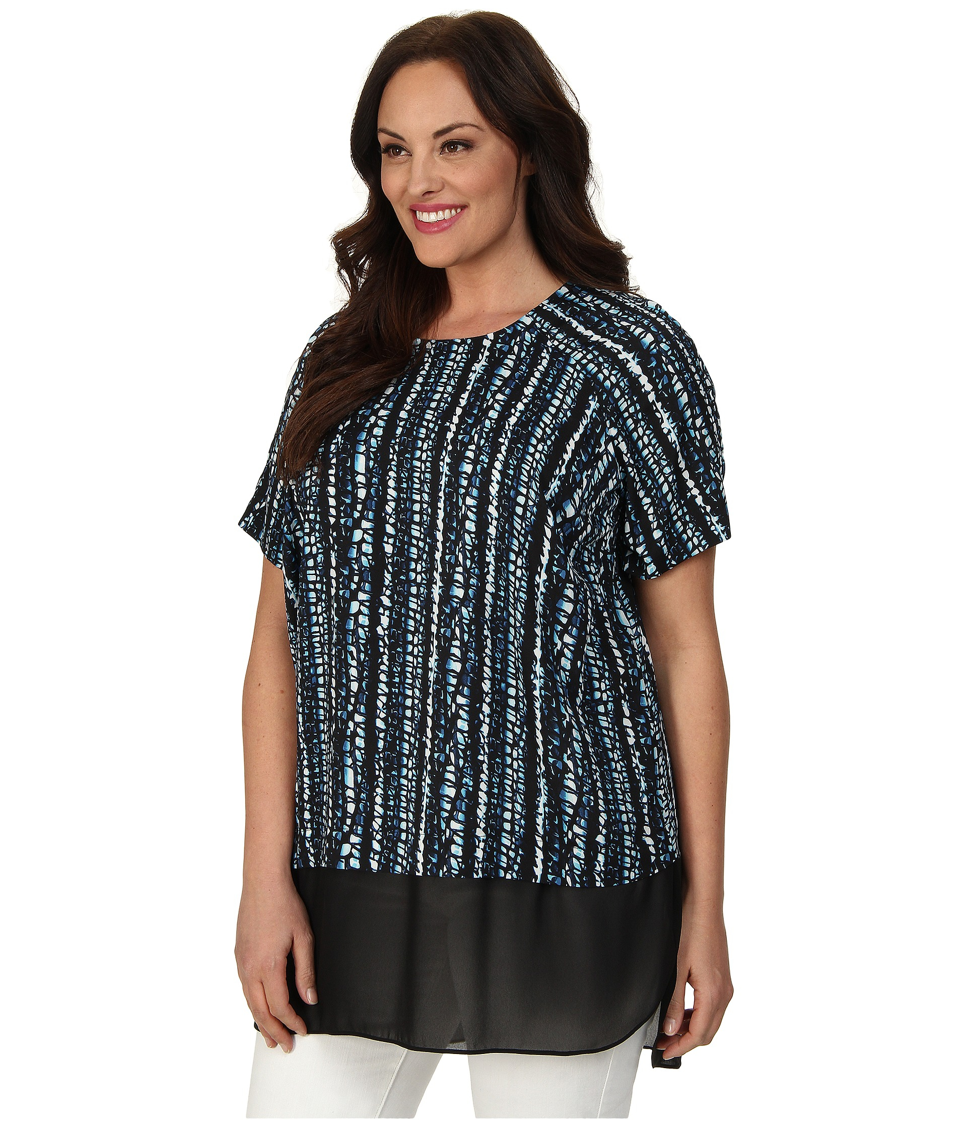 Dkny Plus Size Chiffon Double Layer Blouse in Black | Lyst