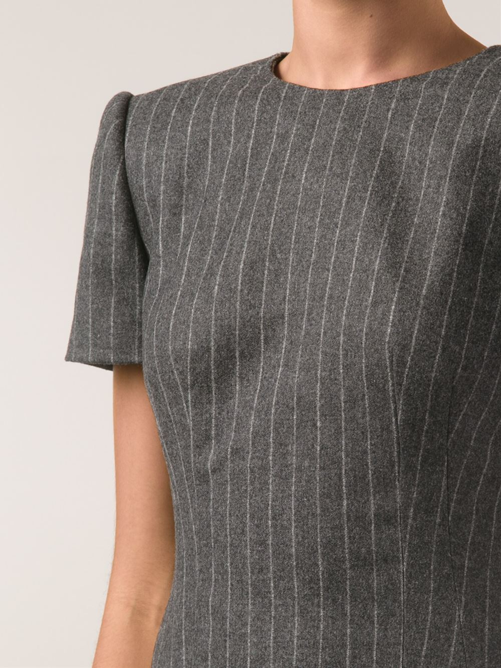 Lyst - Alexander Mcqueen Pinstripe Pleated Dress in Gray
