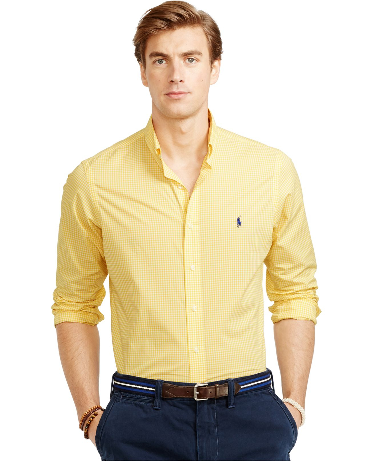 Lyst - Polo Ralph Lauren Checked Poplin Shirt in Yellow for Men