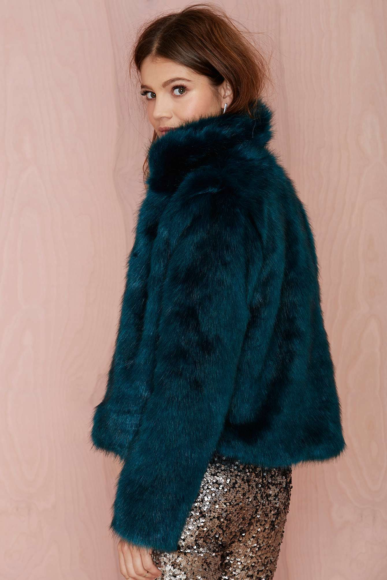 lyst nasty gal glamorous furred lines faux fur jacket in blue