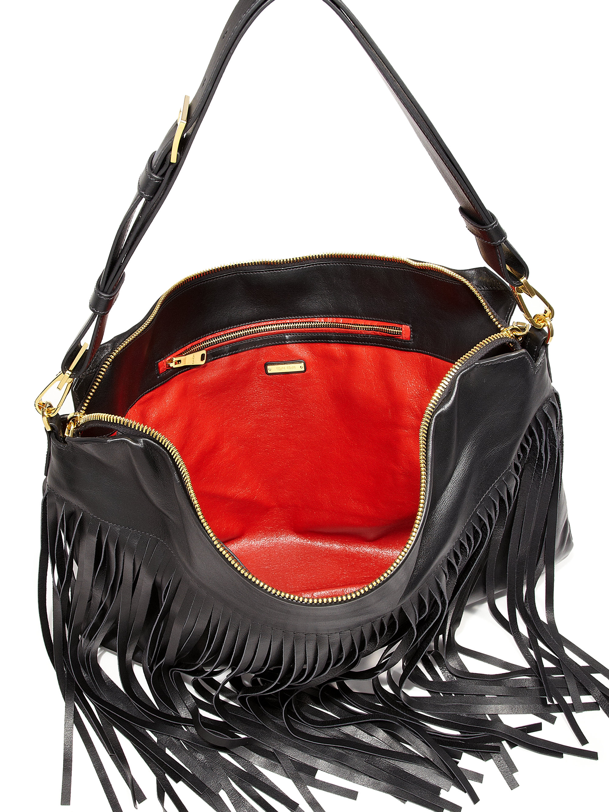 Lyst Miu Fringed Hobo Bag In Black Gallery
