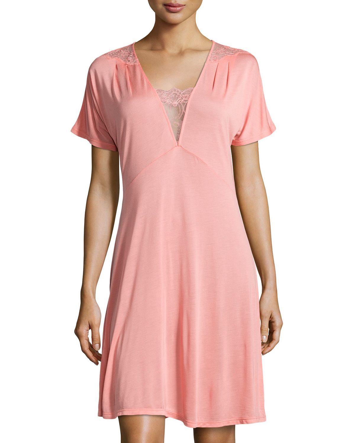 La Perla Magnolia Lace-trim Short Nightgown in Pink (CORAL) | Lyst