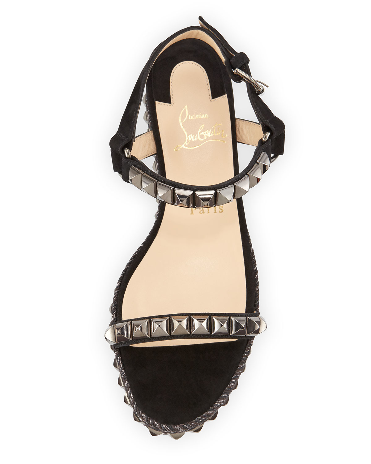 Christian louboutin Cataclou Studded-Suede Wedge Sandals in Black ...