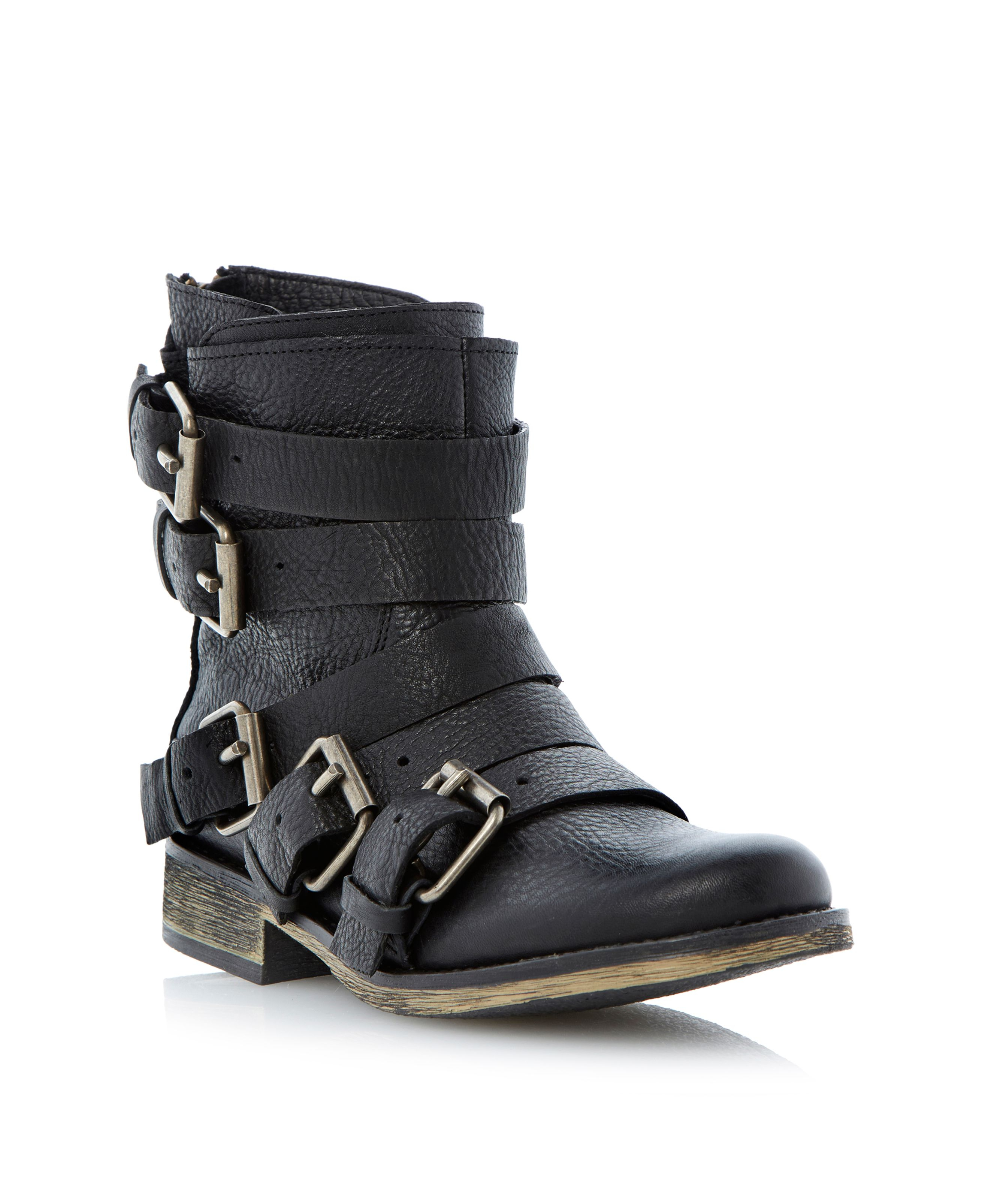 Steve Madden Restrayn Oversized Buckle Strap Ankle Boots in Black ...