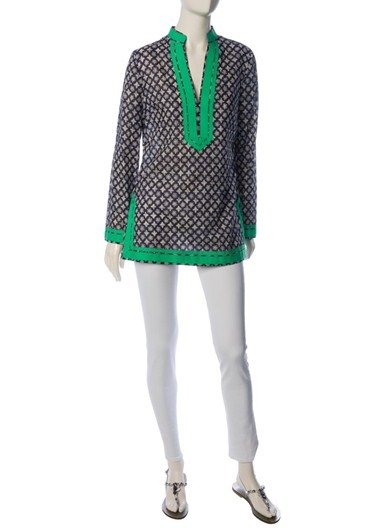 Tory burch Patterned Tunic Top in Blue | Lyst