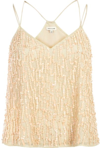 River Island Cream Embellished Swing Cami Top in Beige (cream) | Lyst