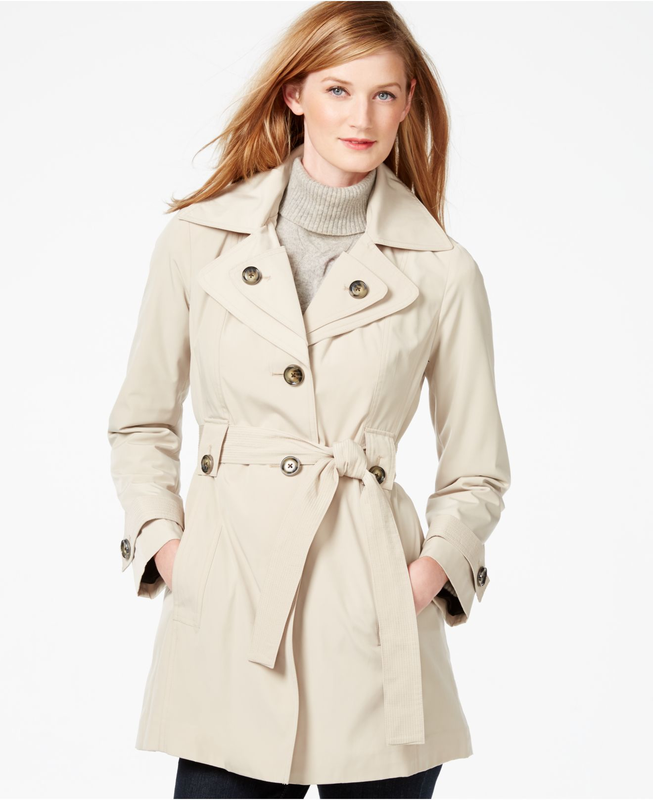 Lyst - London Fog Layered-collar Belted Trench Coat in Natural