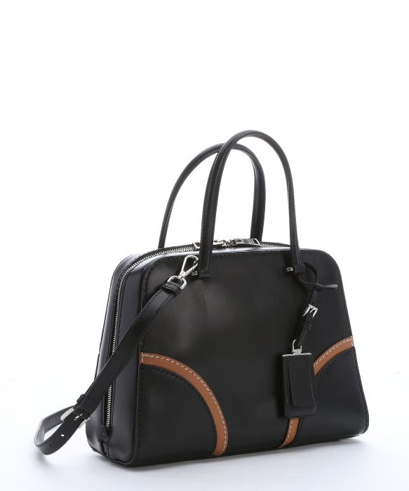 Prada Black And Brown Calfskin Color Block Top Handle Bag in Black ...  