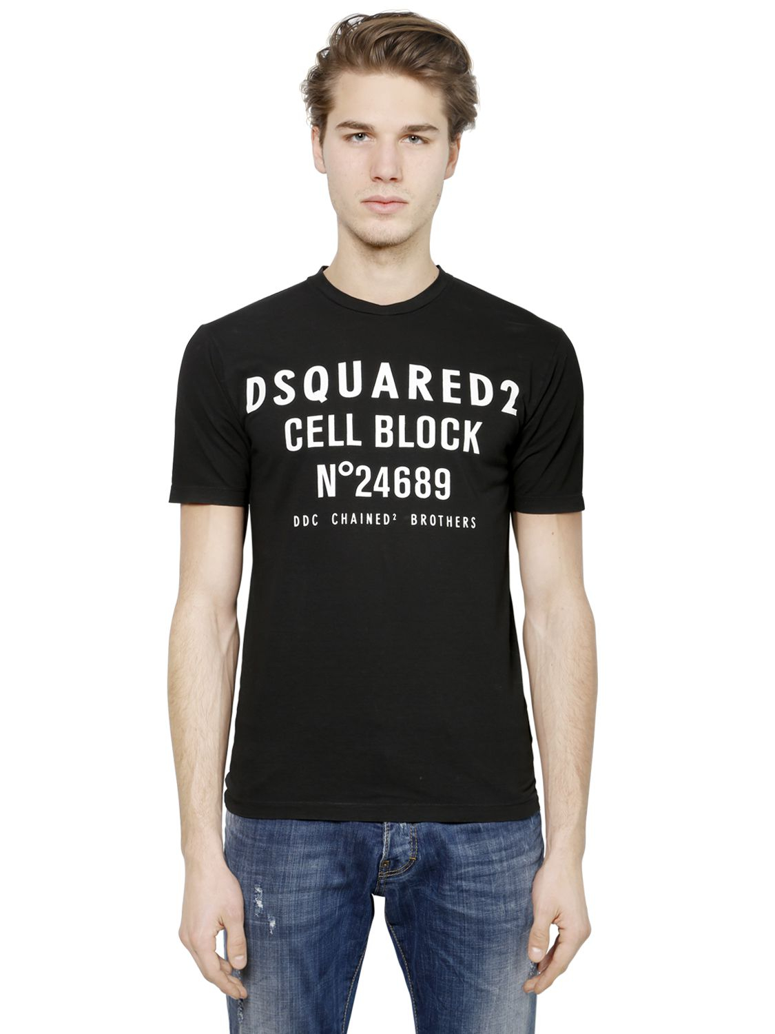 Lyst - Dsquared² Cell Block Printed Cotton T-Shirt in Black for Men