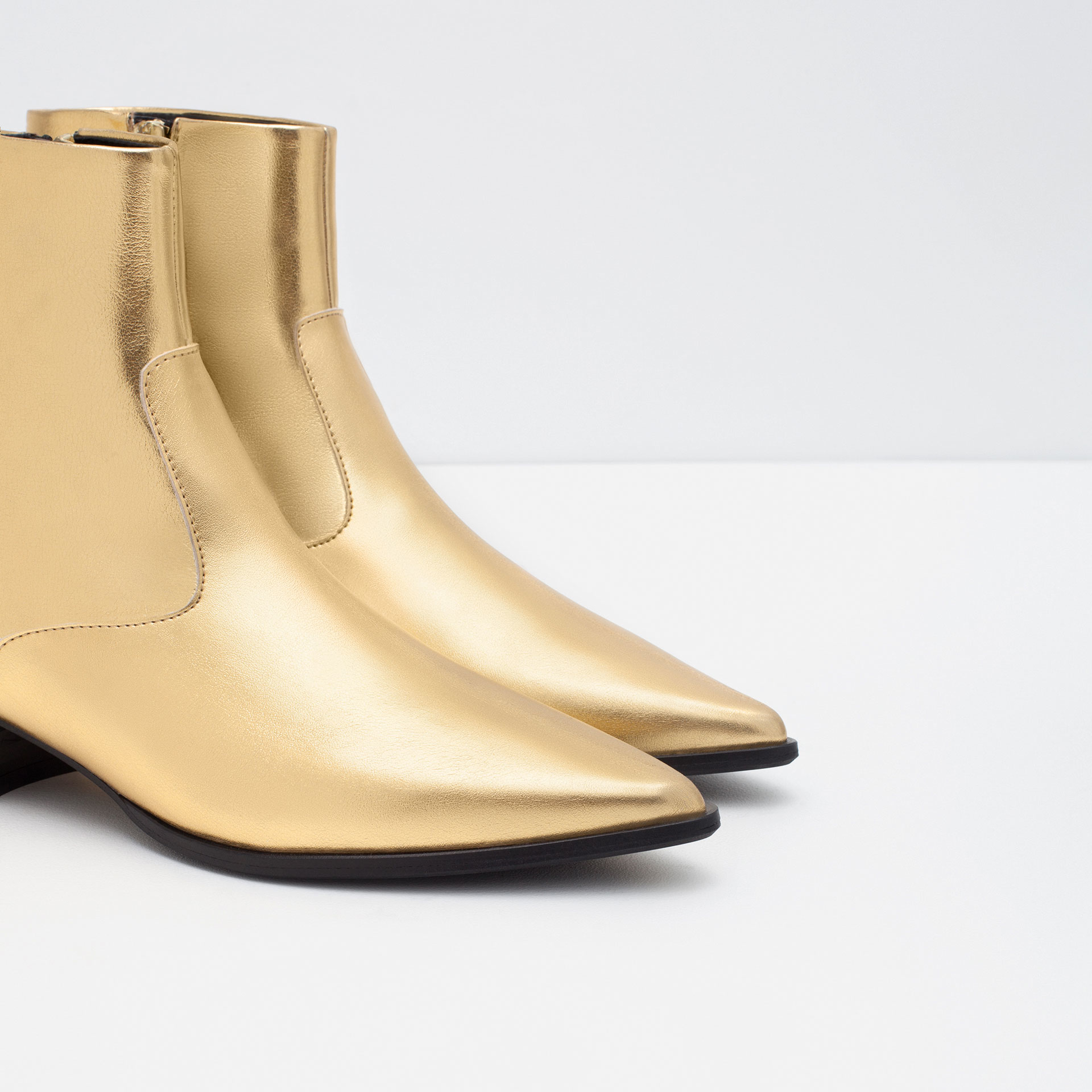 Zara Gold Tone Flat Ankle Boots in Metallic | Lyst