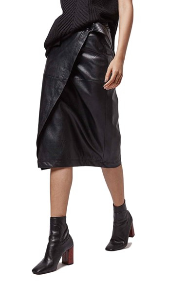 Topshop Faux Leather Wrap Skirt in Black | Lyst