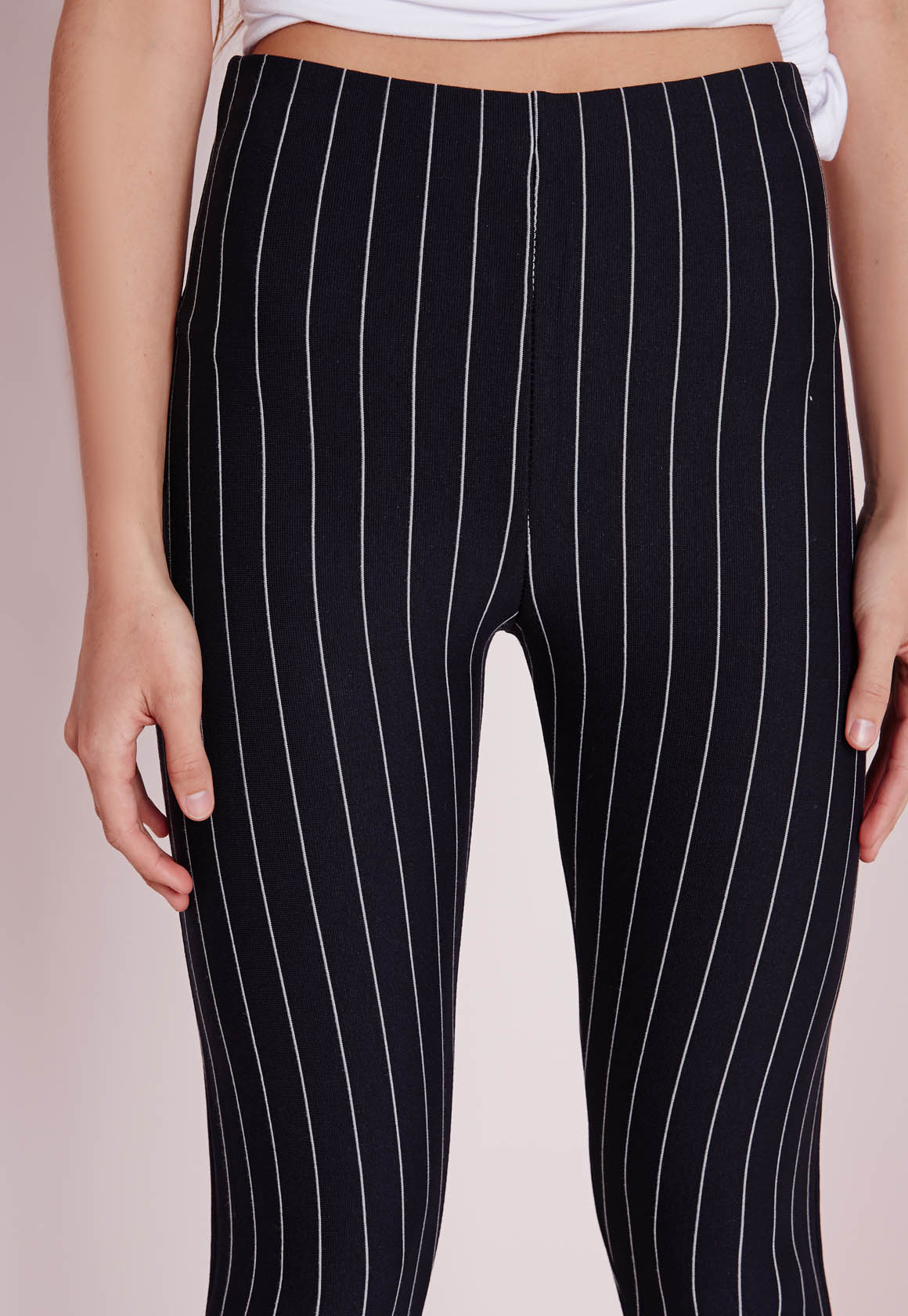 Lyst Missguided Pinstripe Leggings Navy In Black