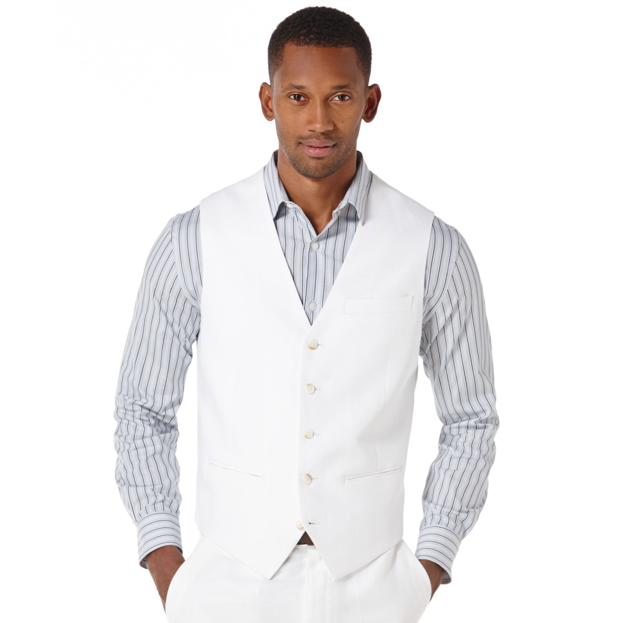 Lyst - Perry Ellis Linen Vest in White for Men