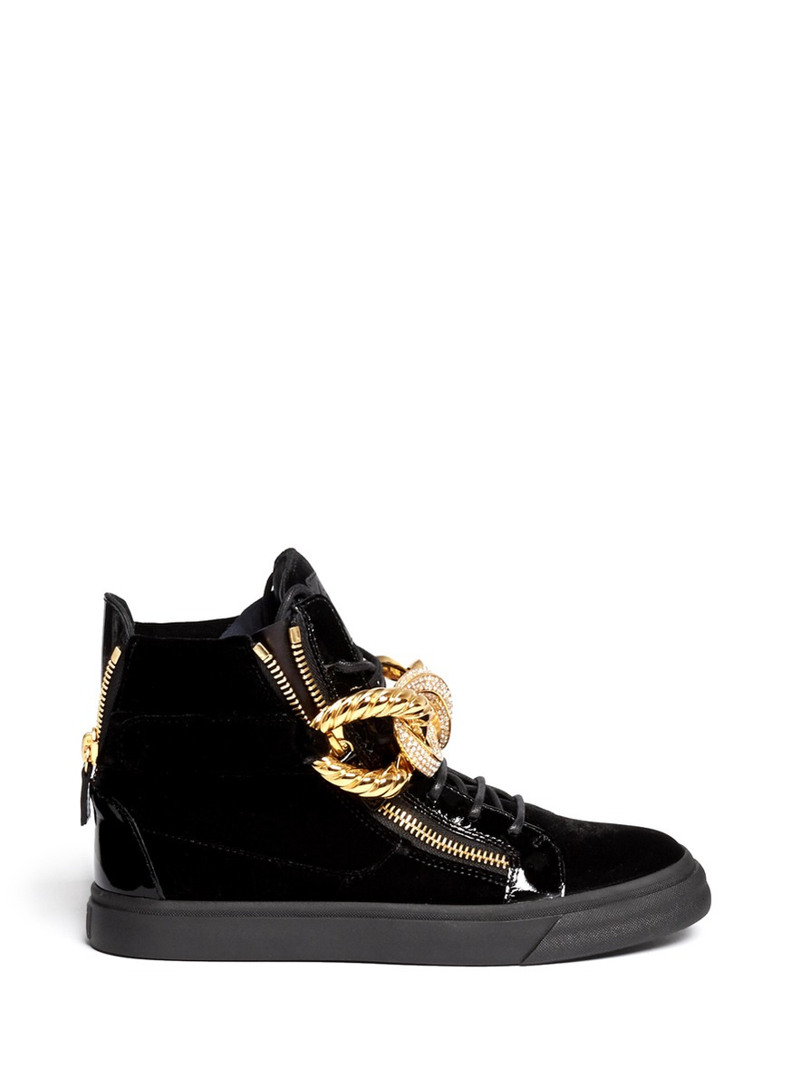 Giuseppe Zanotti 'london' Rhinestone Pavé Chain Velvet Sneakers in ...