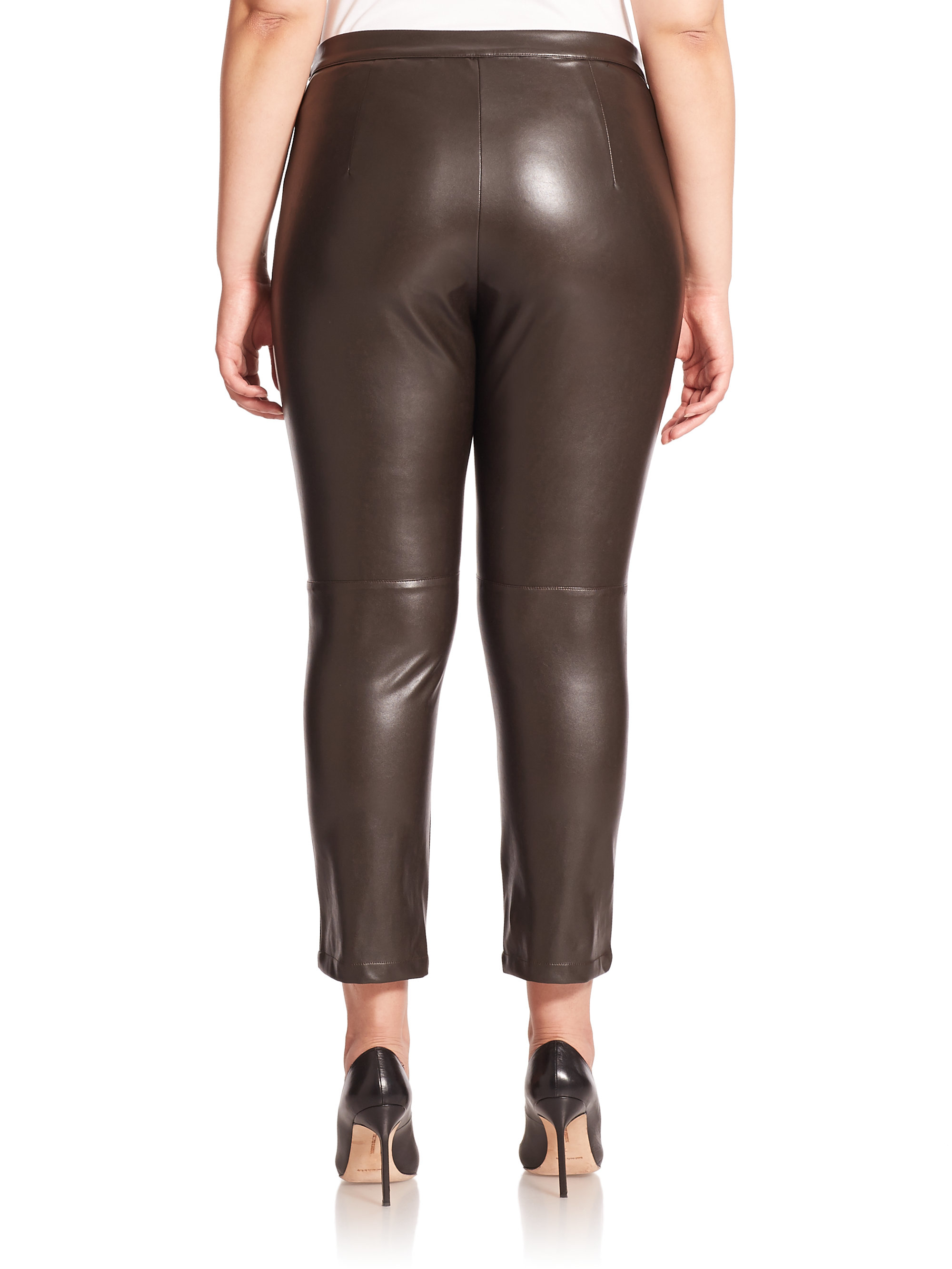 Lyst Marina Rinaldi Reims Faux Leather Cropped Pants in Brown