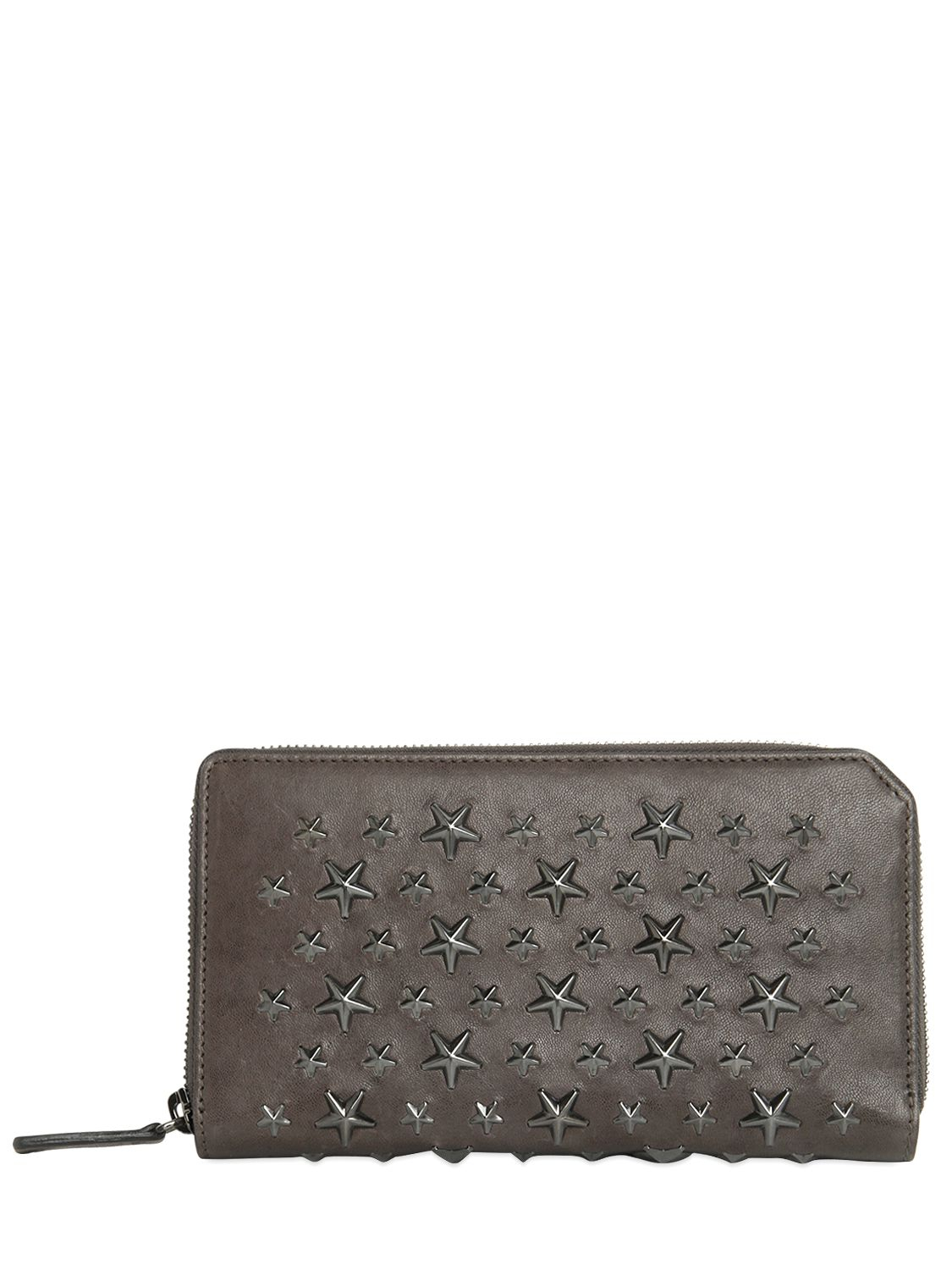 Jimmy choo Stars Studded Leather Zip Around Wallet in Gray | Lyst