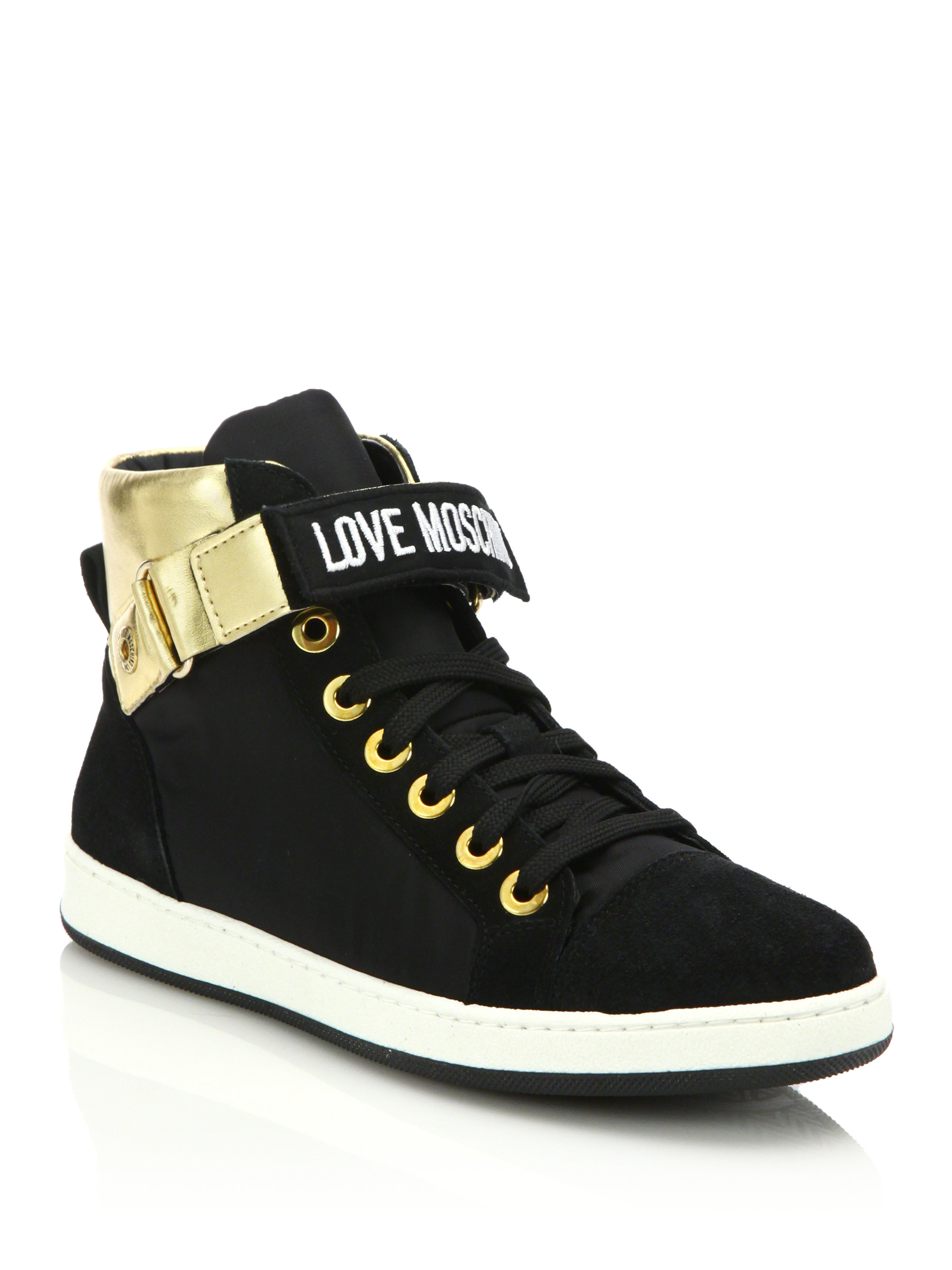 Love moschino Patched Metallic Leather & Nylon Lace-up Sneakers in ...