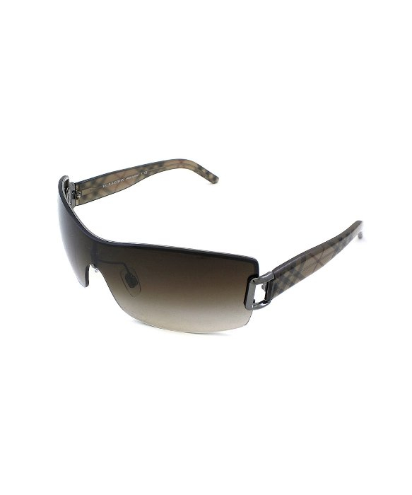 Lyst - Burberry Be3043 100313 Gunmetal With Brown Check Pattern Plastic Shield Sunglasses Brown 