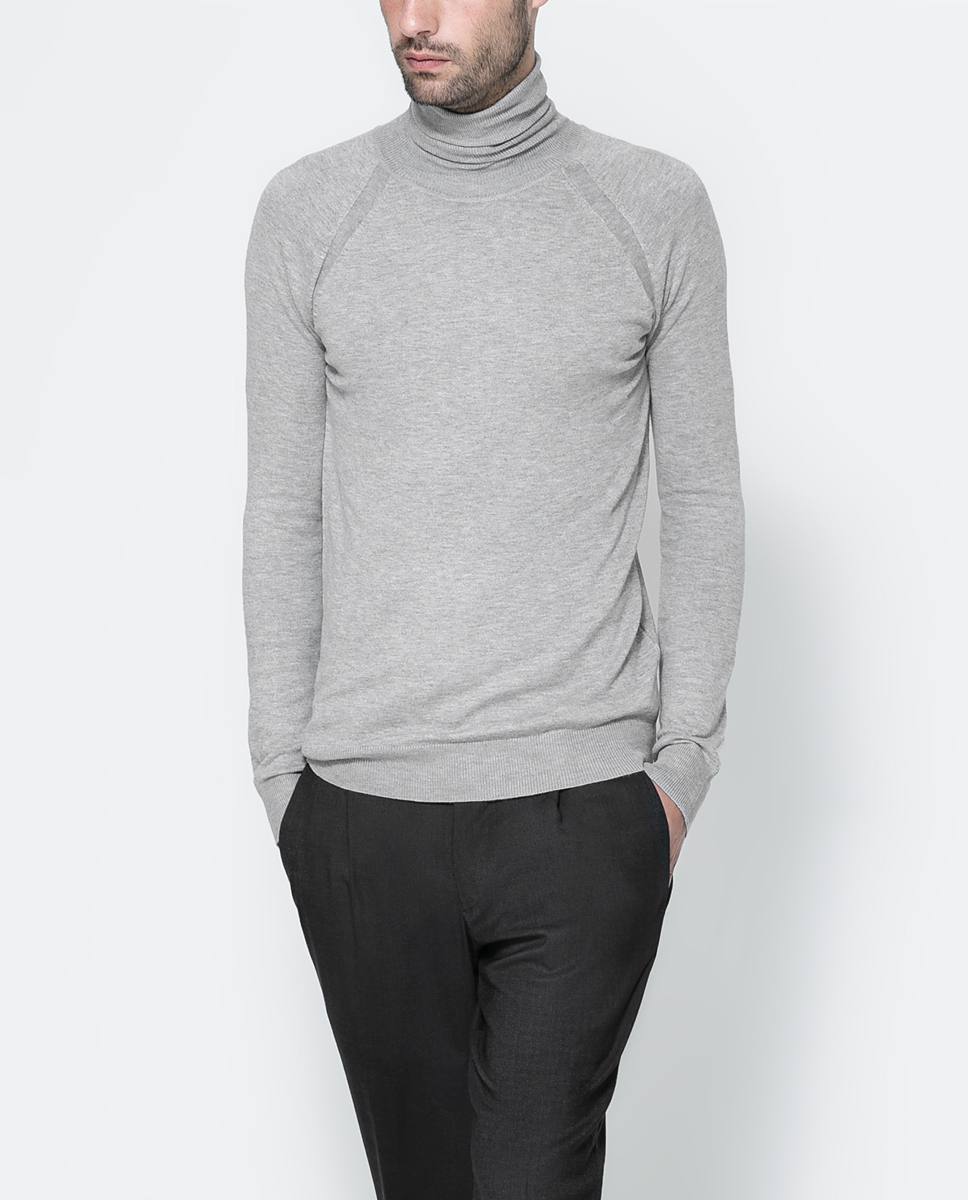 Zara Viscose Turtleneck Sweater in Gray for Men Lyst
