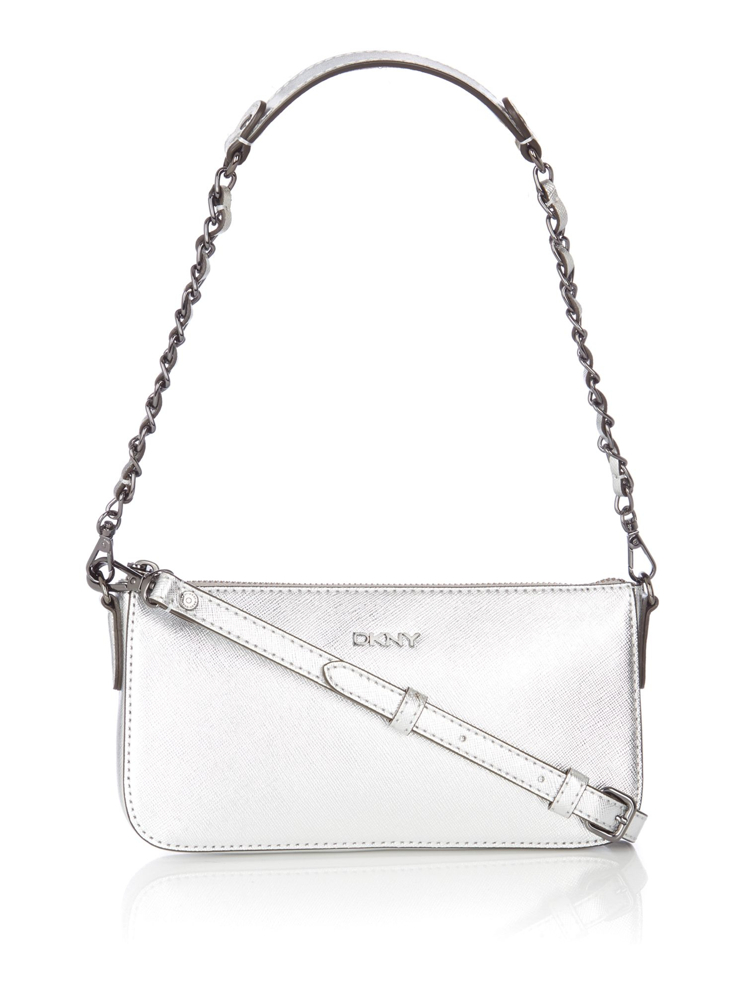 Dkny Saffiano Silver Small Over Cross Body Bag in Metallic | Lyst