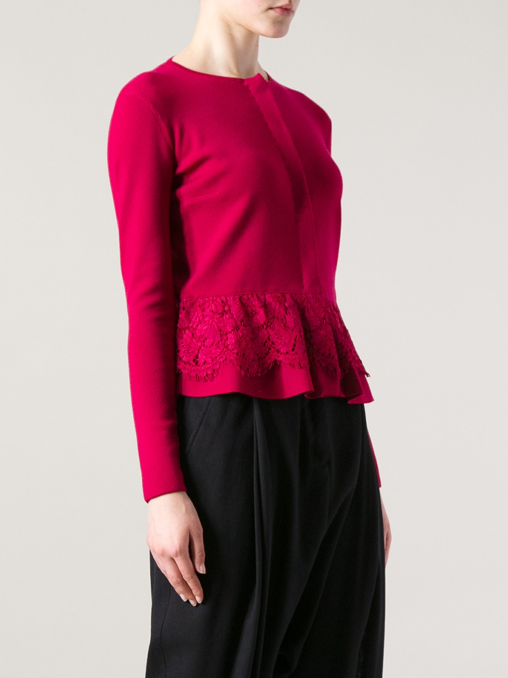 Lyst - Valentino Lace Detail Cardigan in Red