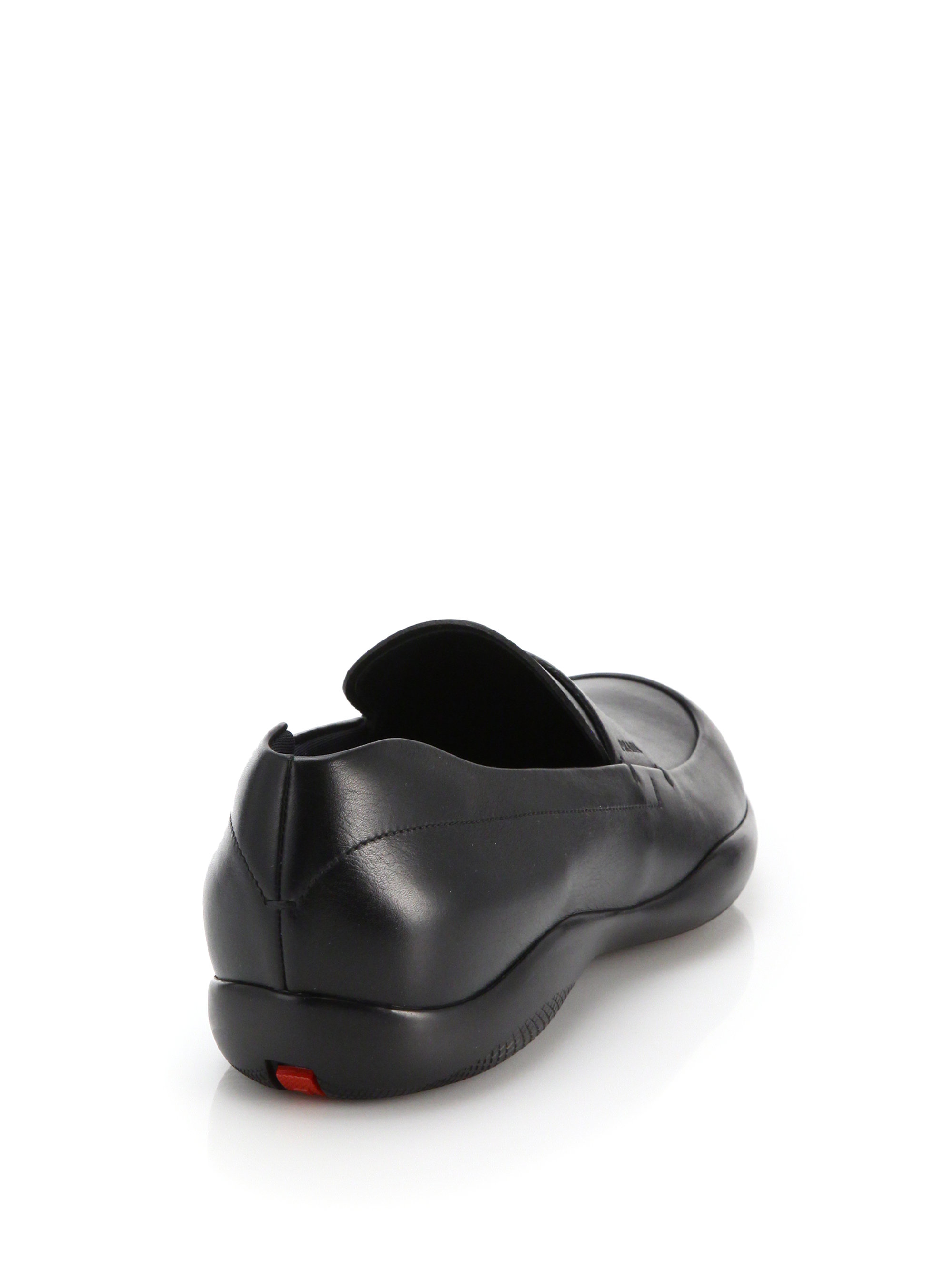 prada black chunky leather logo loafers