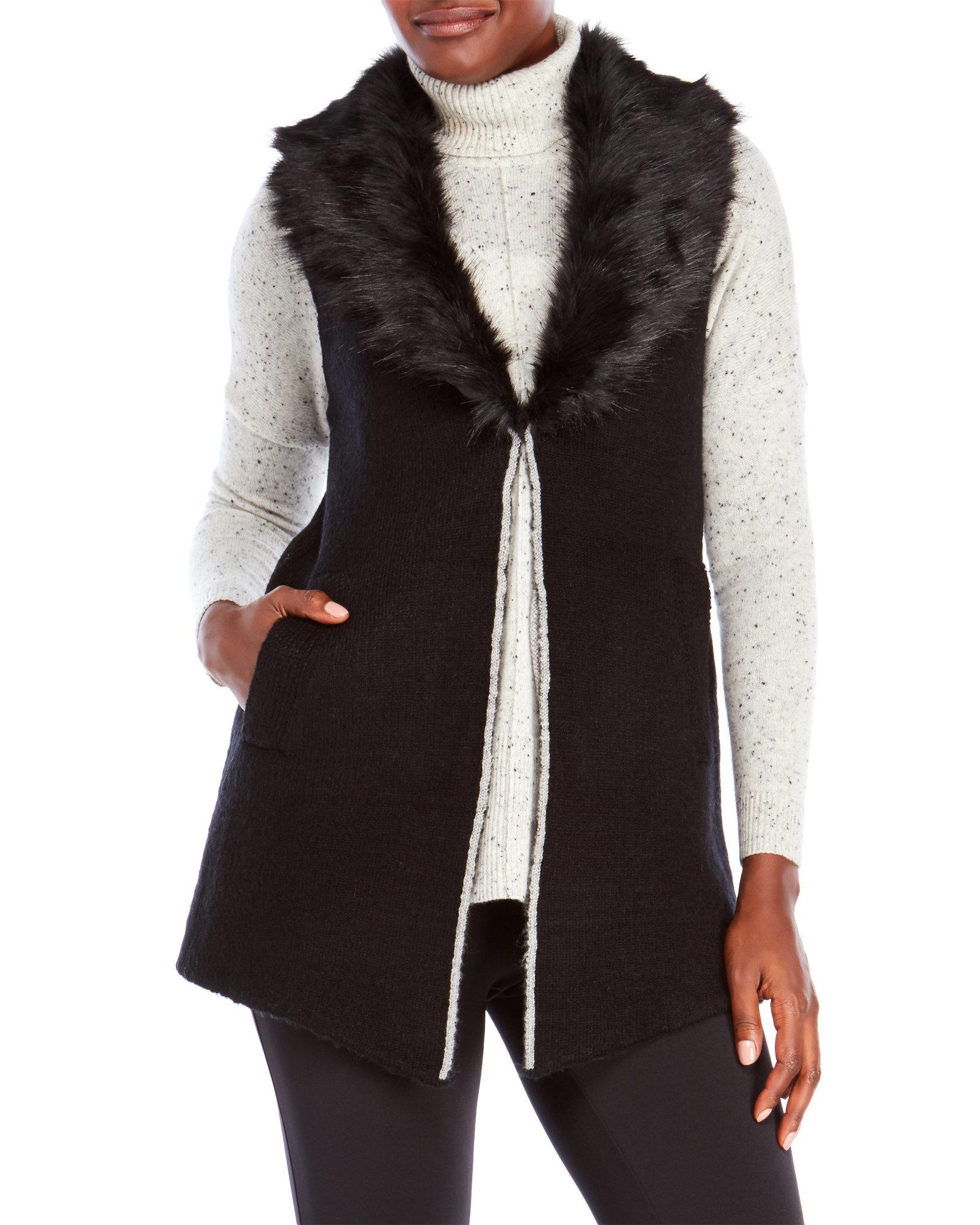 Cliche Faux Fur Collar Vest in Black Lyst