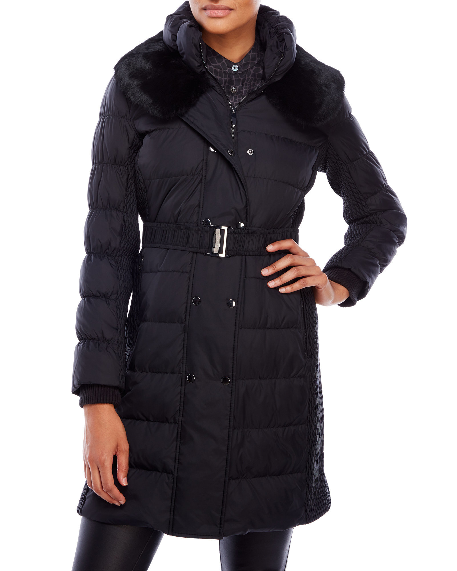 Lyst Via Spiga Mixedmedia Puffer Trench Coat in Black