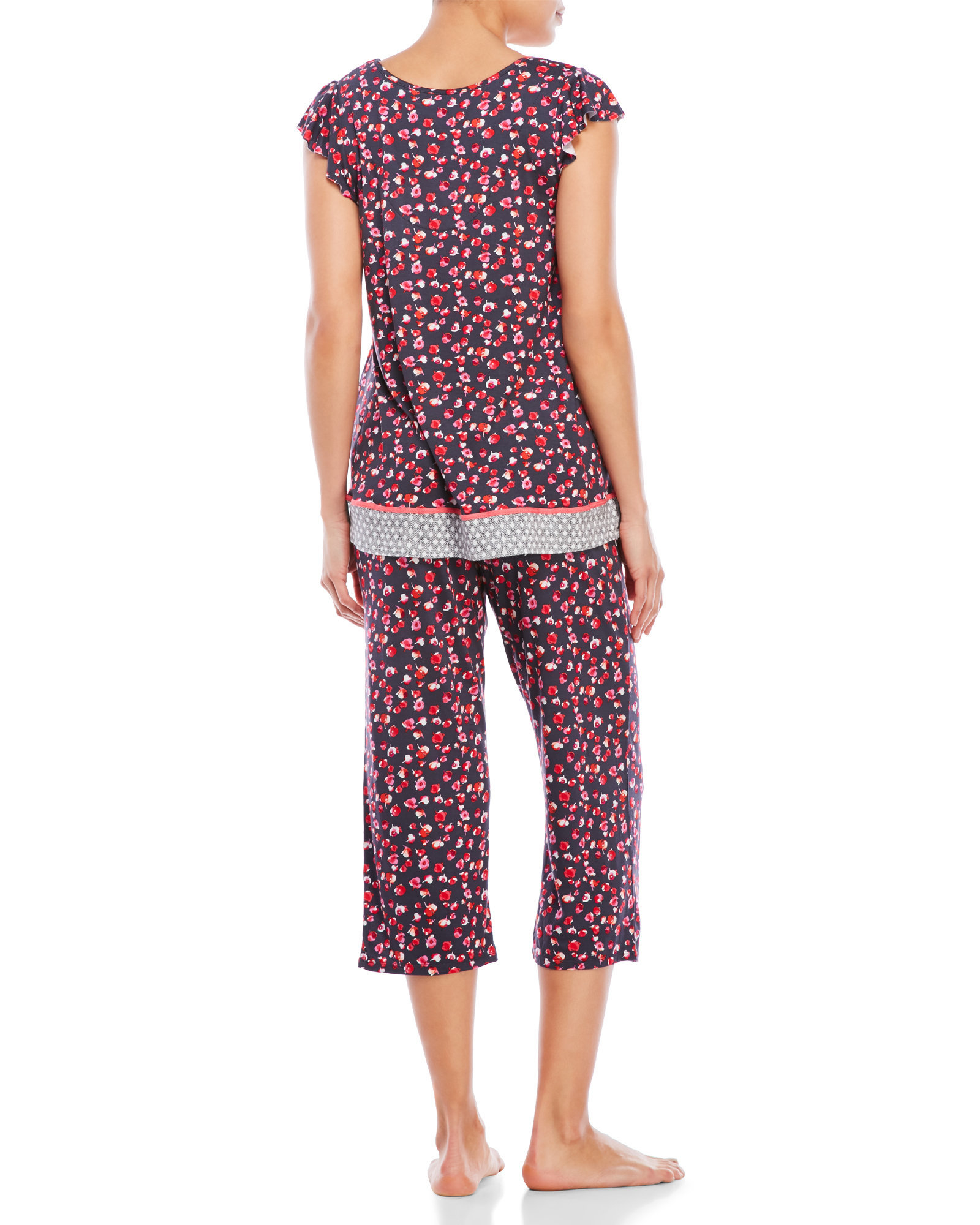 Ellen tracy Two-Piece Floral Capri Pajama Set in Black | Lyst