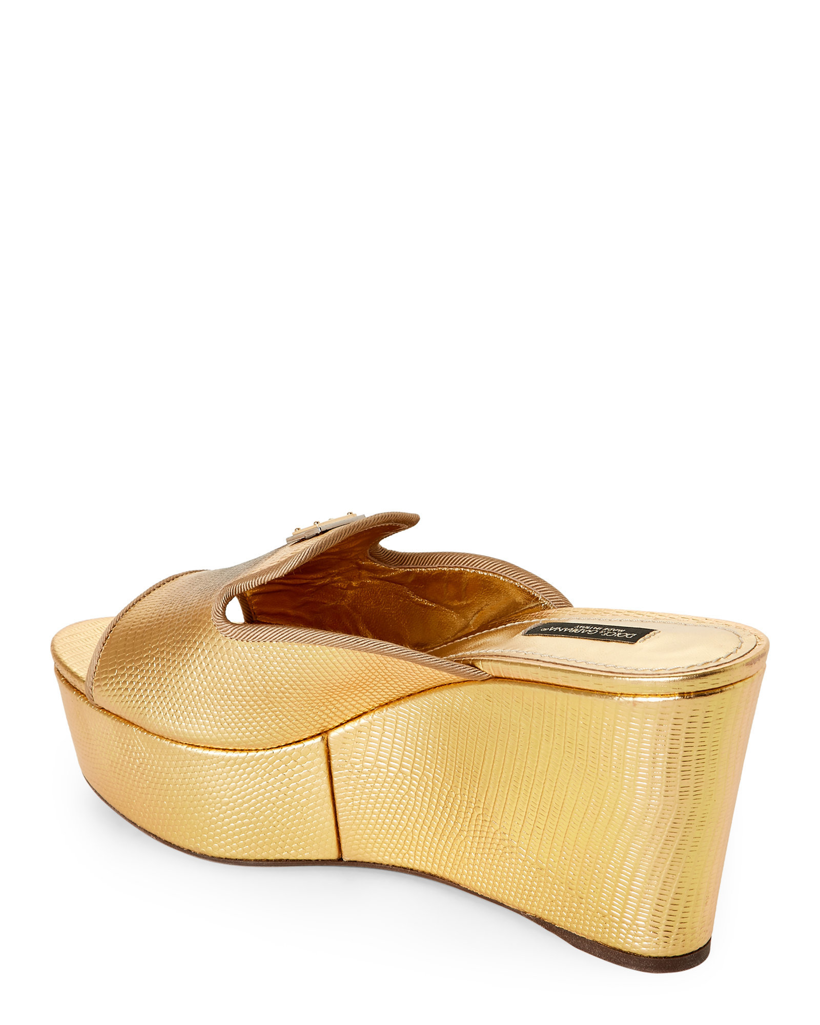 Lyst - Dolce & Gabbana Gold Embossed Platform Wedge Mules in Metallic