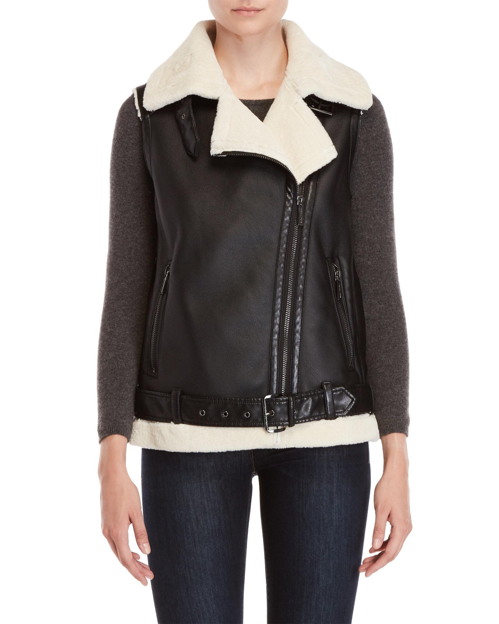 Lyst Michael Kors Sherpa Faux Leather Vest In Black Michael Kors Women S Black Sherpa Faux Leather Vest