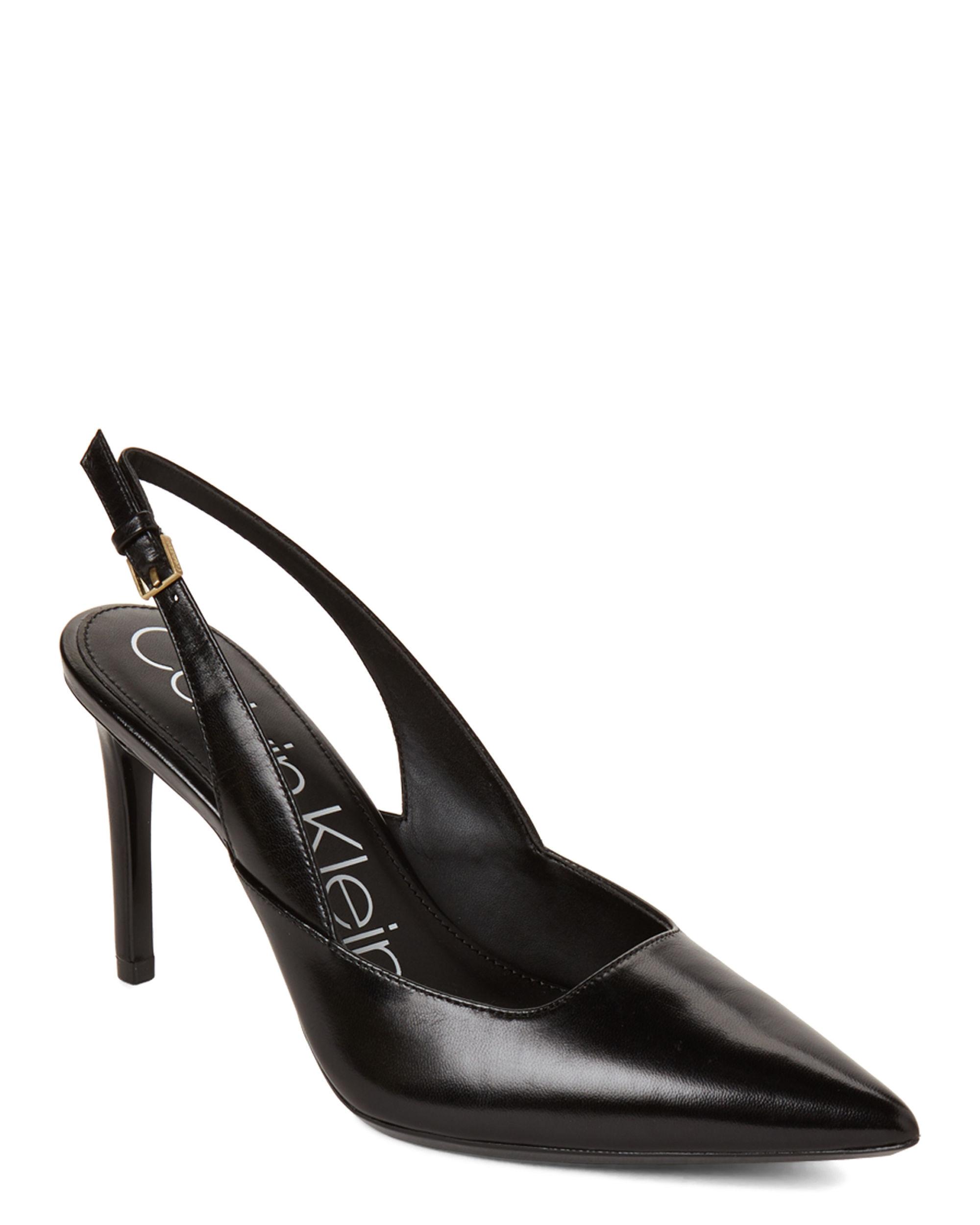 Calvin Klein Black Rielle Leather Slingback Pumps in Black