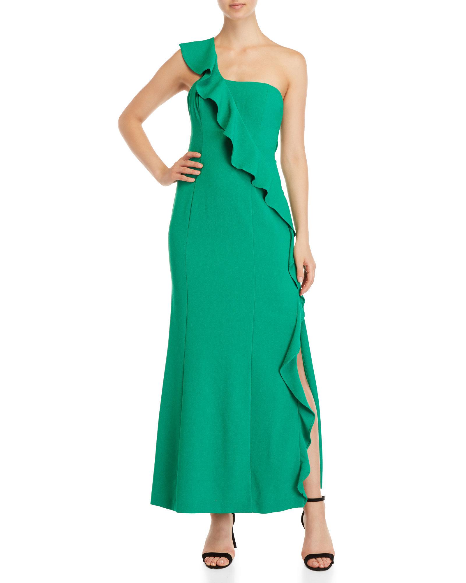 Lyst - Vince Camuto Petite Green One-shoulder Ruffle Gown in Green