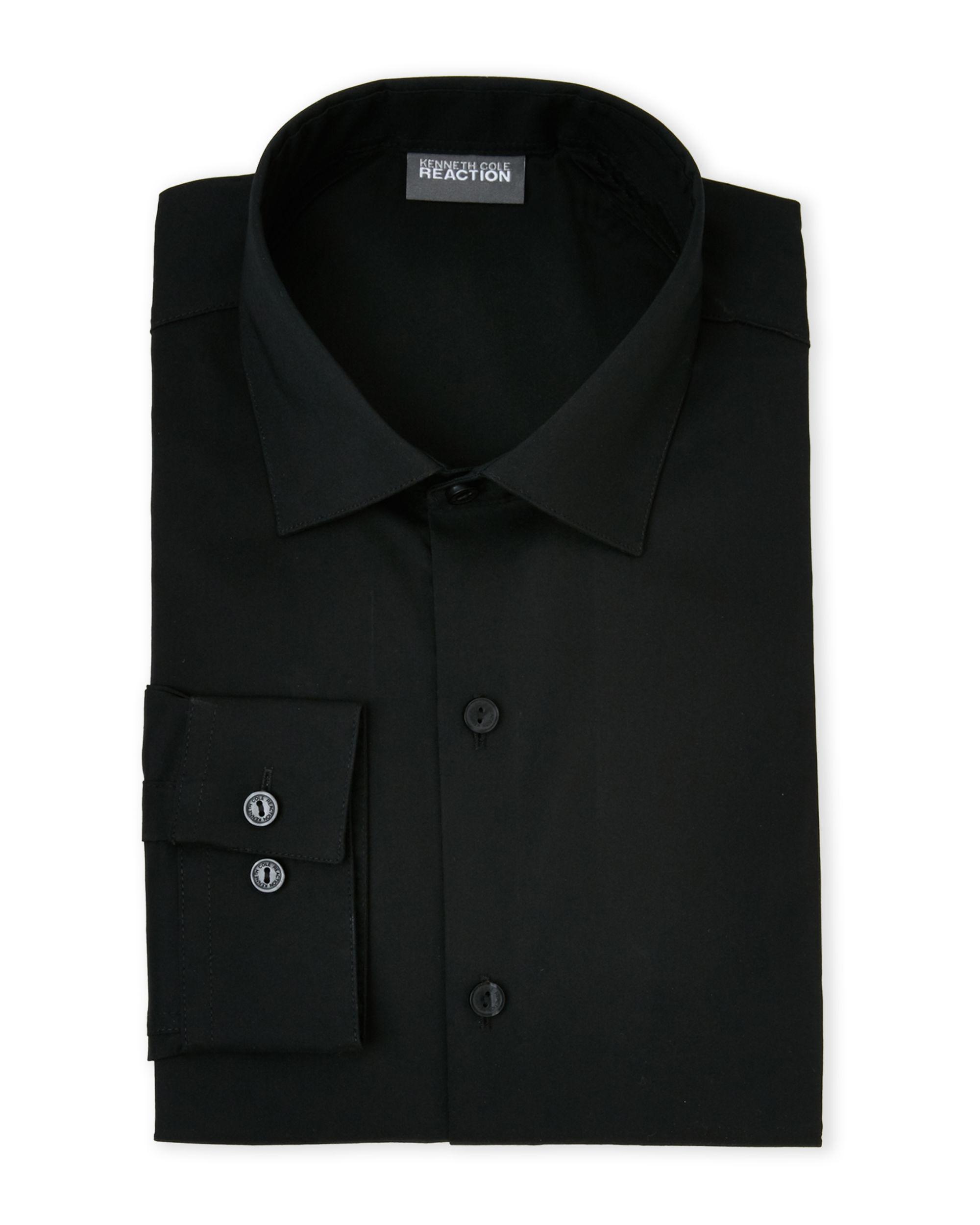 Kenneth Cole Reaction Cotton Black Solid Stretch Slim Fit Dress Shirt ...