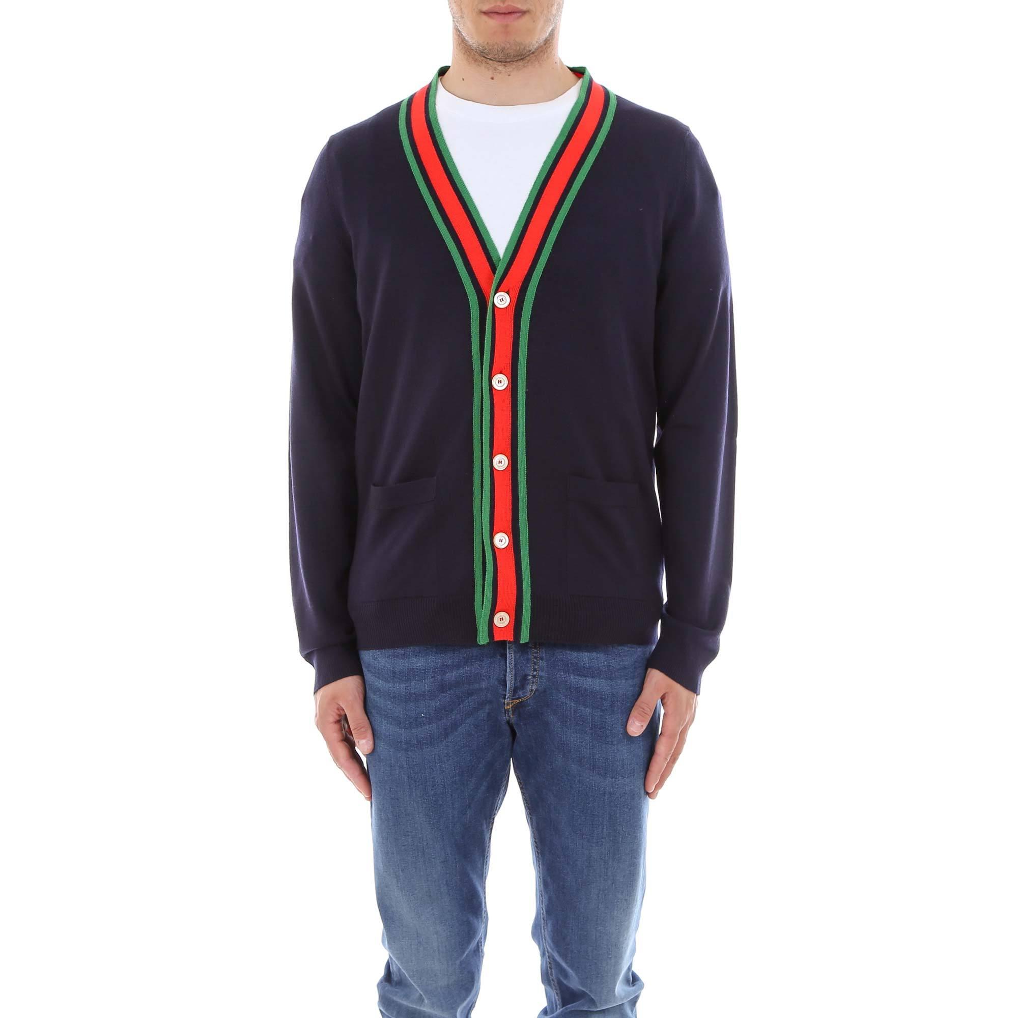 Gucci Trimmed Vneck Cardigan in Blue for Men Lyst