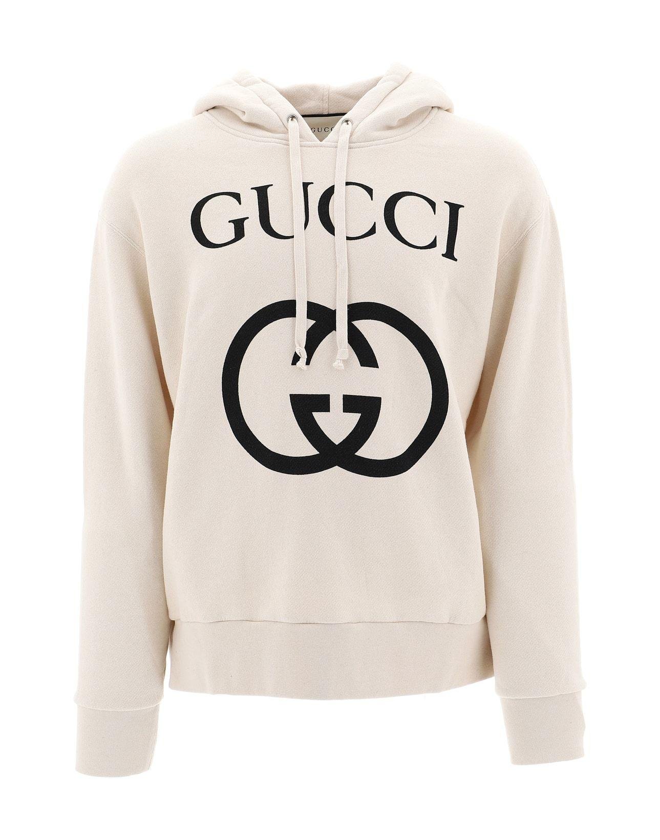 Gucci Logo Print Hoodie in White for Men - Lyst