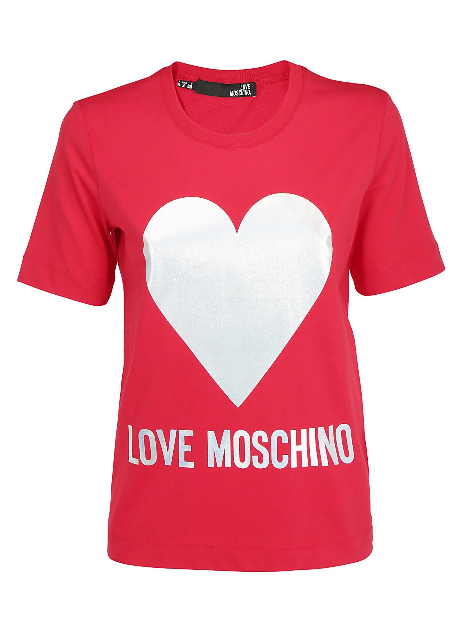 Love Moschino Cotton Heart Logo Print T-shirt in Red - Save 9% - Lyst