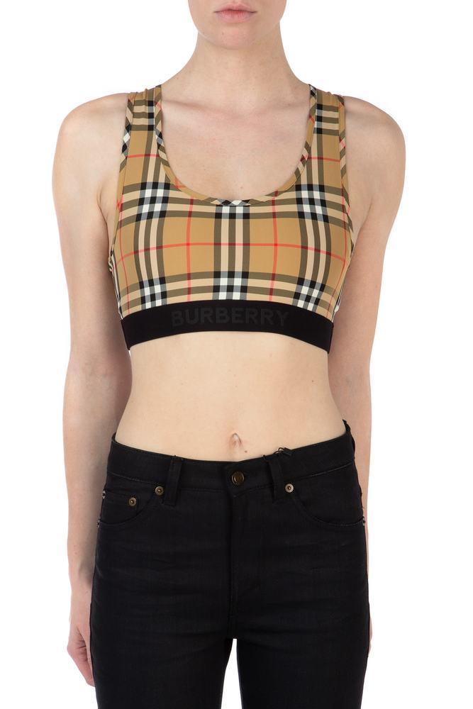 Burberry Logo Detail Vintage Check Crop Top In Black Lyst 