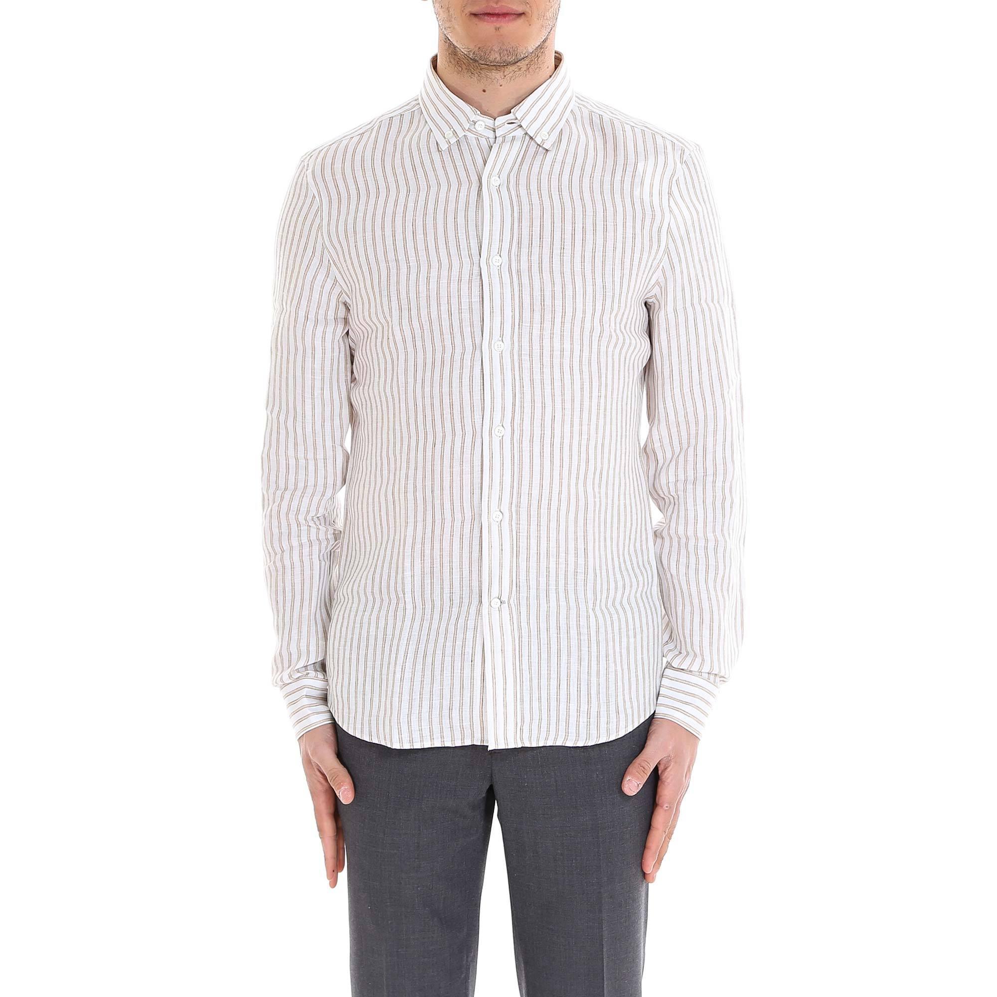 Brunello Cucinelli Striped Shirt in White for Men - Lyst