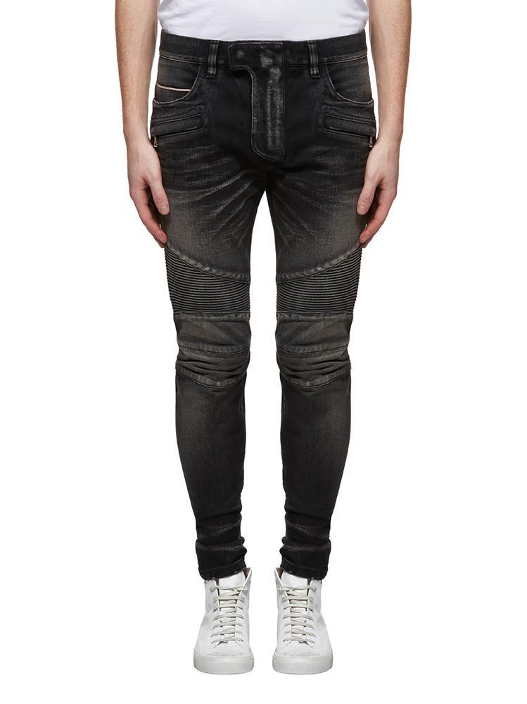 Balmain Textured Skinny Jeans in Black for Men - Lyst