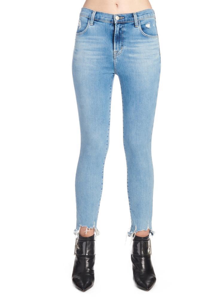 J Brand Denim Distressed-hem Skinny Jeans in Blue - Lyst
