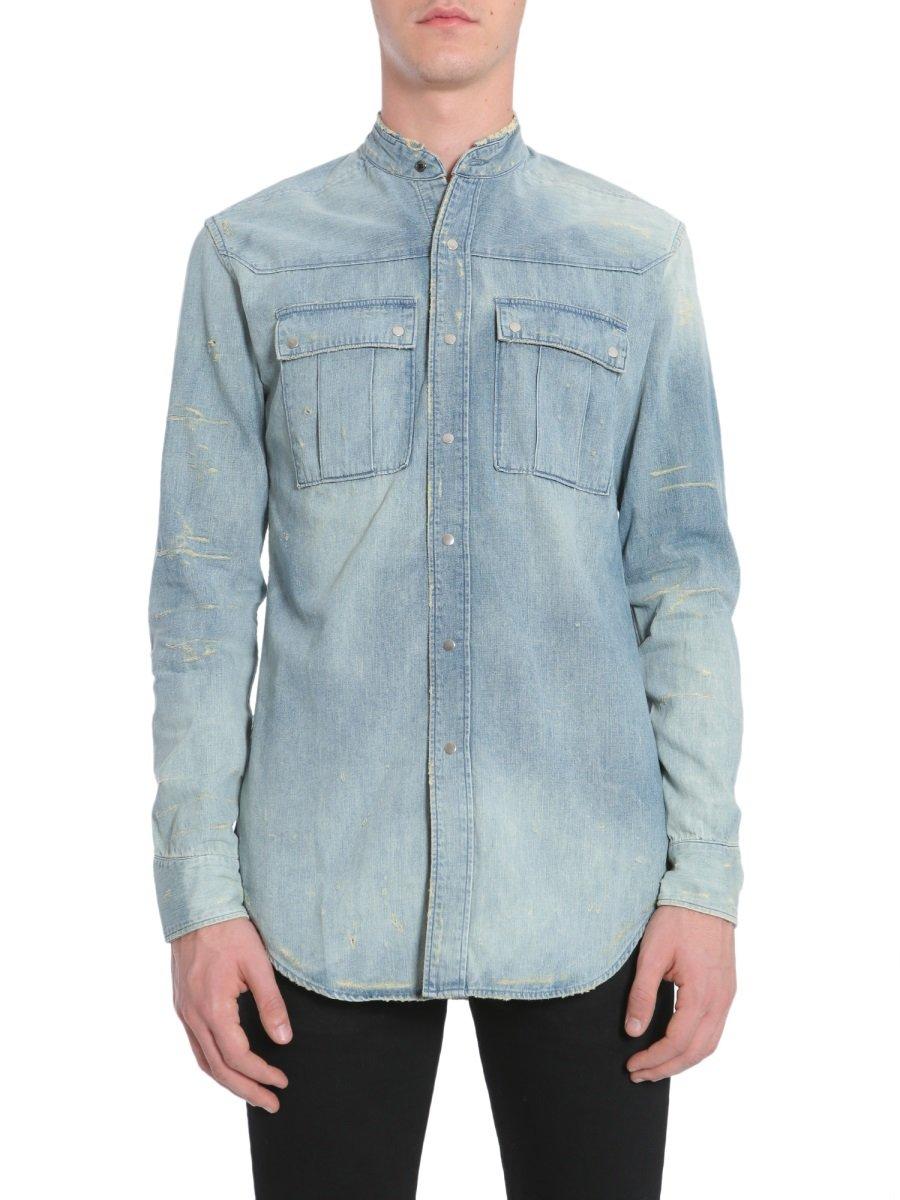 Balmain Distressed Button-up Shirt in Blue for Men - Lyst